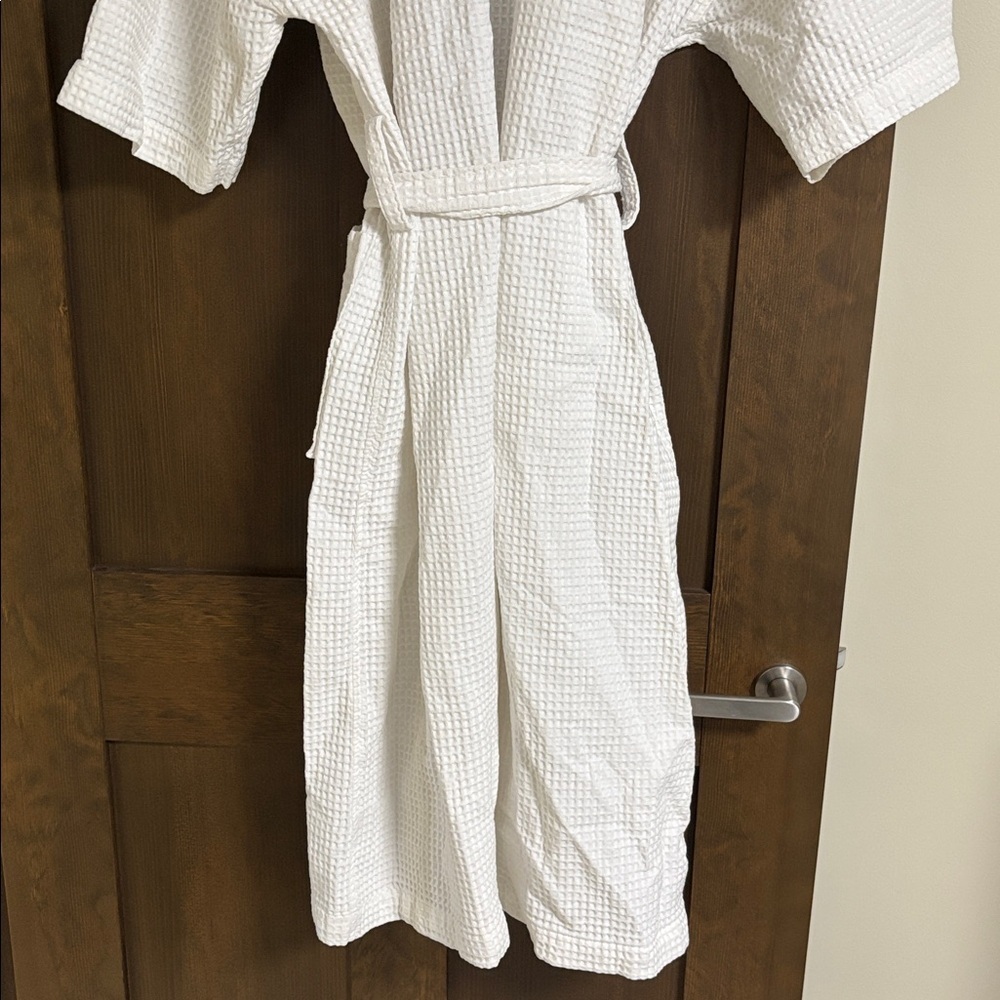 Frette 1860 Waffle 100% Cotton Unisex White Short Sleeve Bathrobe Size XL - Picture 7 of 9